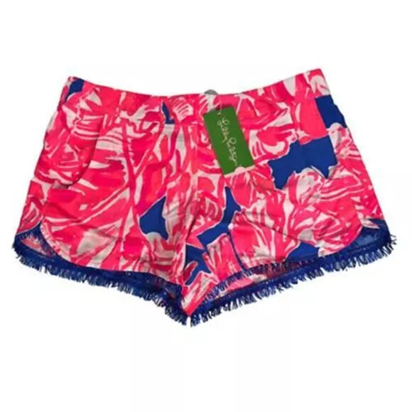 Lilly Pulitzer Womens Cocoa Shorts Tiki Pink Beach Bliss Pocket Fringe XS New - Picture 10 of 10